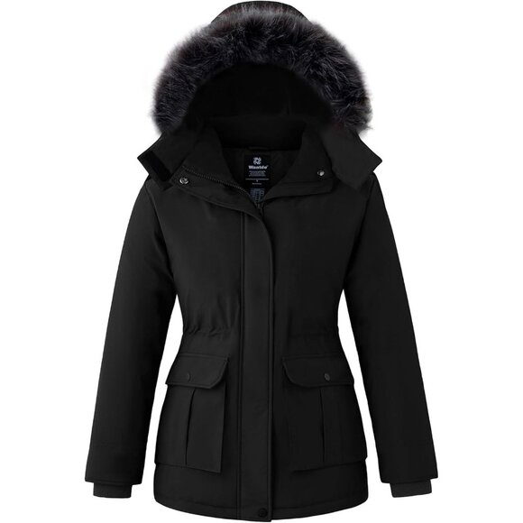 Women's Winter Warm Cozy Thicken Black Hood Puffer Jacket Coats Inner pocket